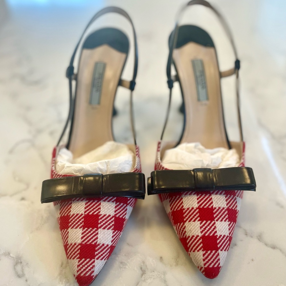 Prada Red Checkered Slingback Heels